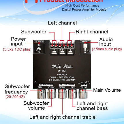 ZK - MT21 50W x 2+100W 2.1 Channel Bluetooth Digital Amplifier Module - DealBuddy